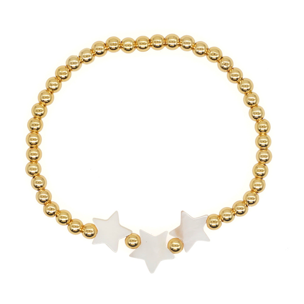 Wholesale  Vacation Style 18K Gold-plated Copper Bead Shell Five-pointed Star Handmade Beaded Wearing Women's Bracelet