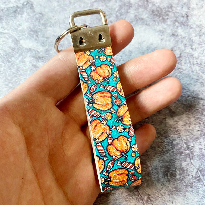 Wholesale  Leather Keychain Ghost Print,  Trendy Car Key Accessory for Resale Party Gift