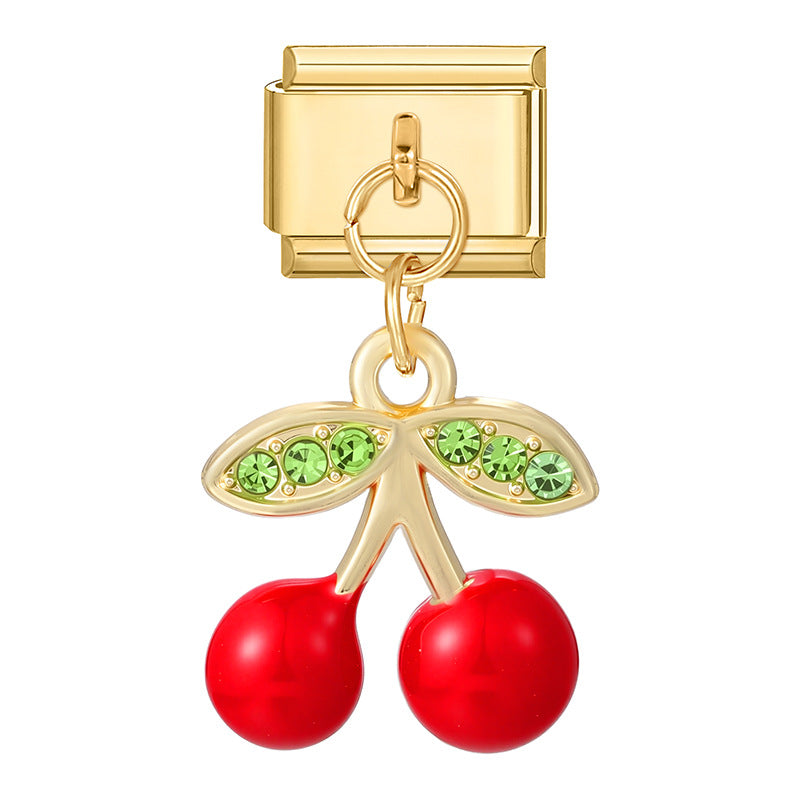 Wholesale Italian Charm Bracelet 9mm DIY Splicing Cherry Pendant Stainless Steel Composable Bracelet