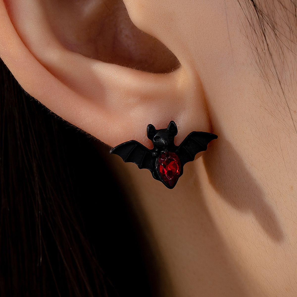 Wholesale Bat Design Matte Black Earrings Red Drop Silver Plated Jewelry Accessory for  Everyday
