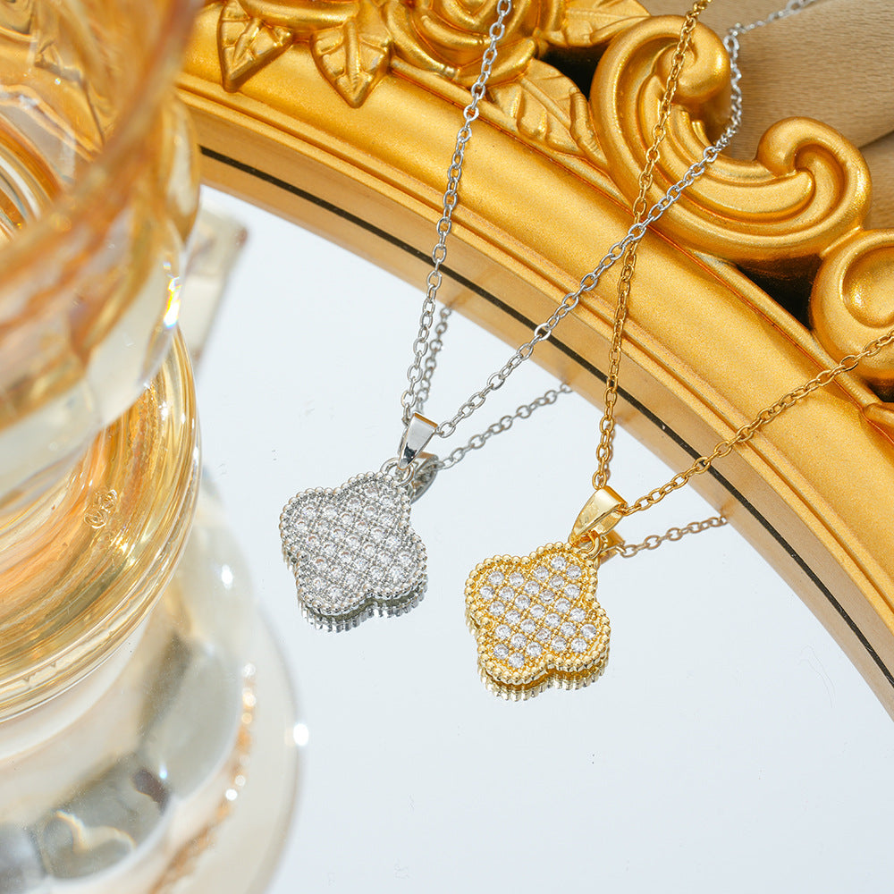 Wholesale Titanium Steel Four-Leaf Clover Pendant Necklace Fashion Jewelry Accessory for Women Boutique Resale