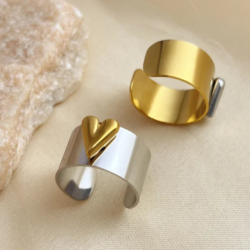 Wholesale Heart Shaped Stainless Steel Rings Gold Plated Silver  Ring
