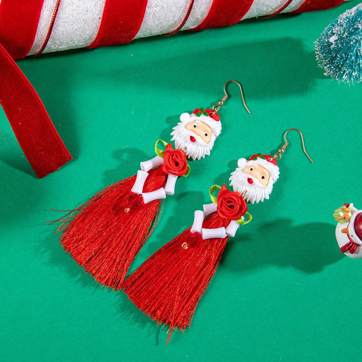 Wholesale   Long Tassel Earrings Christmas Series Design Sense Flower Beaded Earrings