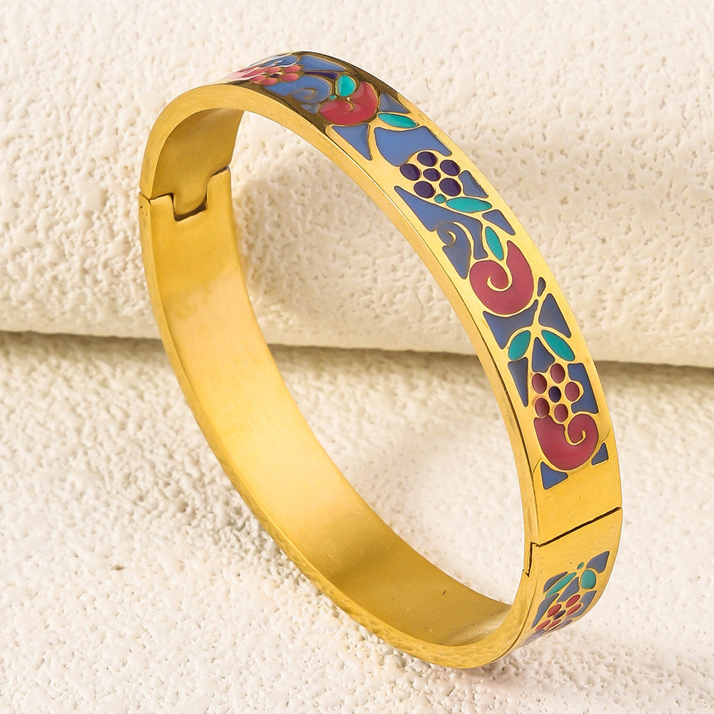 Wholesale Niche Light Luxury Stainless Steel Enamel Oil Drip Bracelet ACC-BT-RuiX005