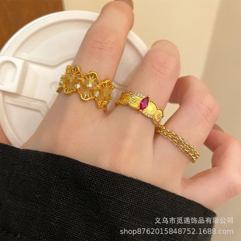 Wholesale Vintage Gold Brushed Lace Ring Adjustable Alloy Retro Style Fashion Accessory for Resale