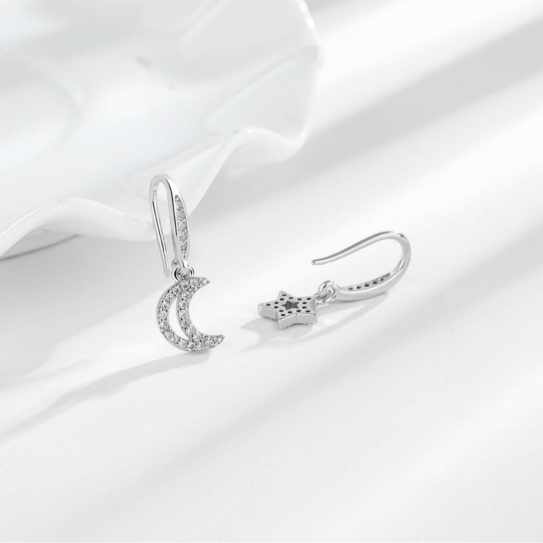 Wholesale Brass Star and Moon Diamond Earrings