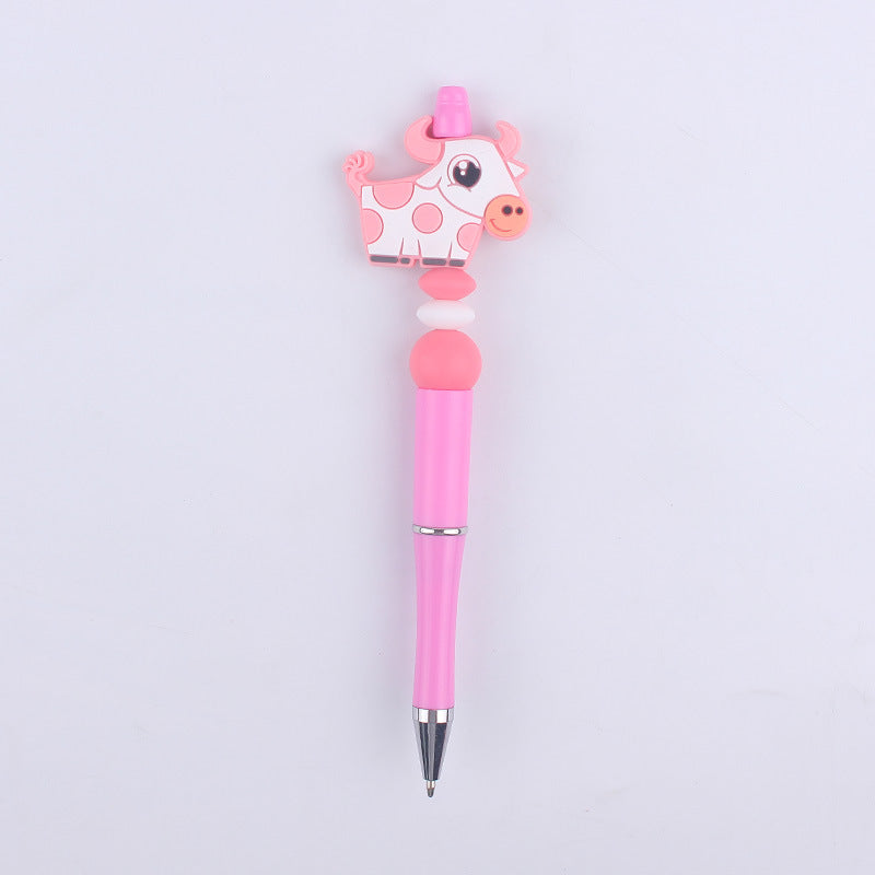 Wholesale Handmade Beaded Pen Cartoon Animal Cow Silicone Beaded Ballpoint Pen