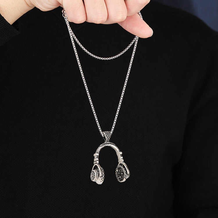 Wholesale Titanium Steel rock music headphones pendant necklace