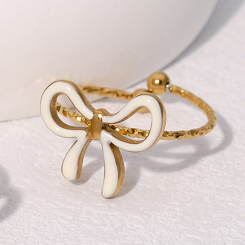 Wholesale cute gold plated bow open stainless steel ring