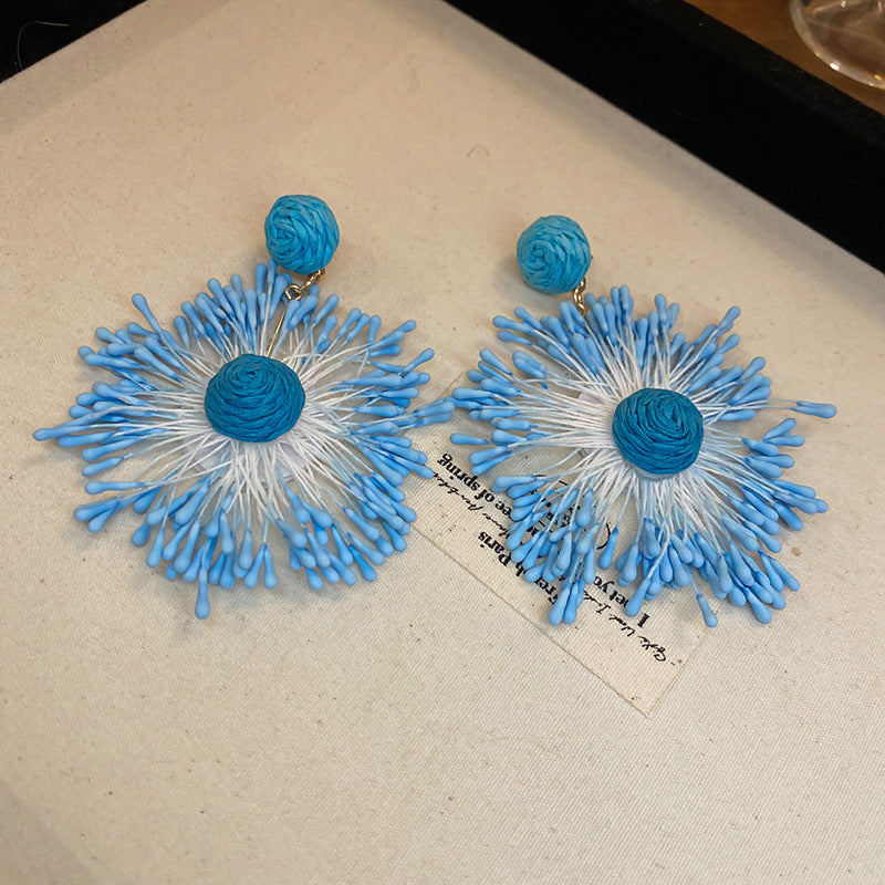 Wholesale Hand-woven Flower Fireworks Steel Needle Earrings