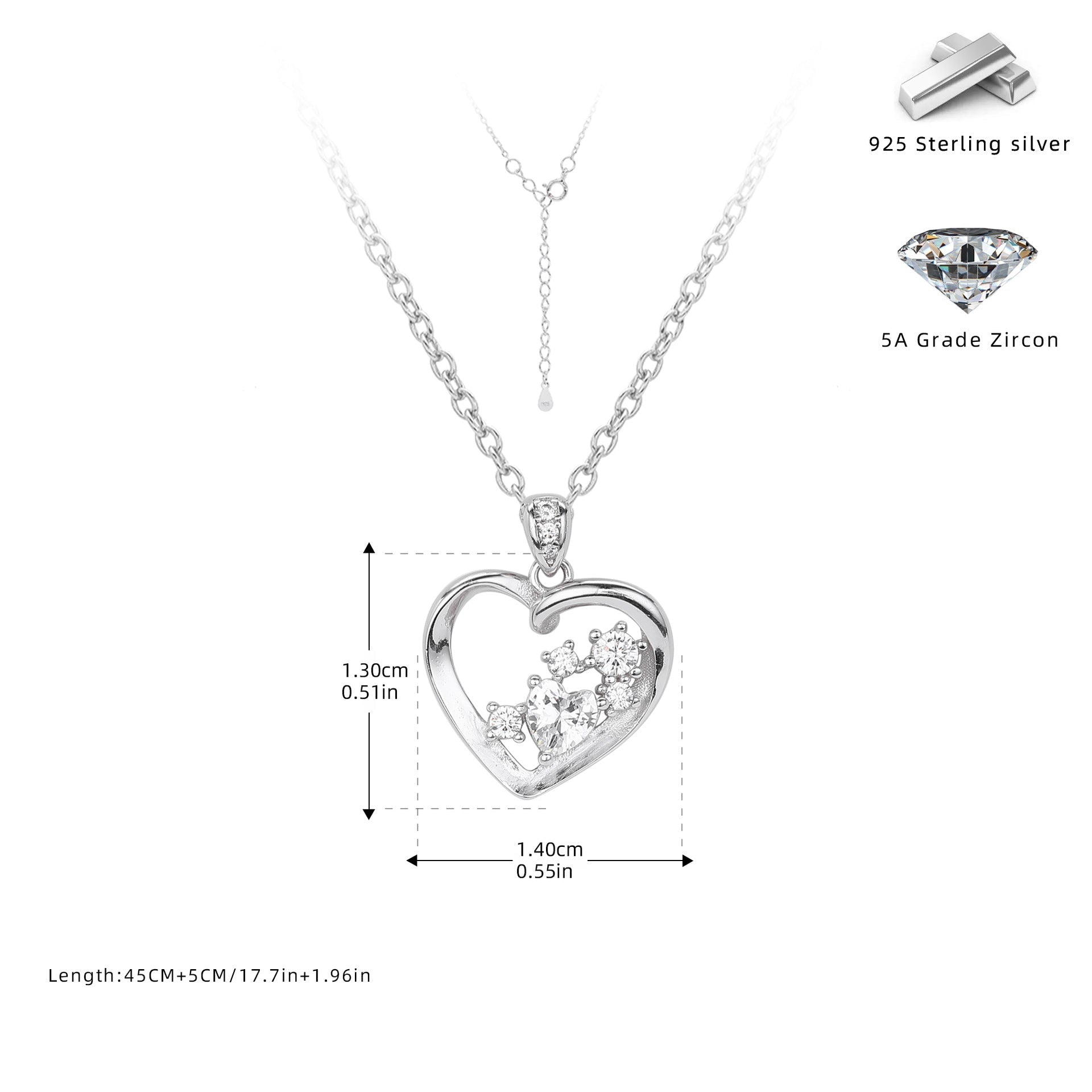 Wholesale S925 Sterling Silver Heart-shaped Light Luxury Clavicle Chain Beautiful Necklace