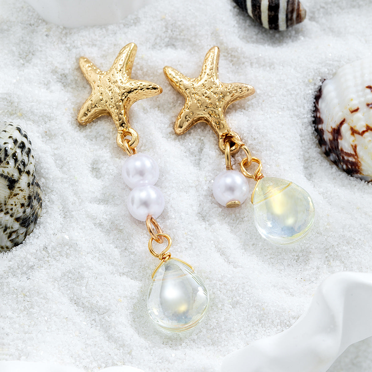 Wholesale Starfish Imitation Pearl Shell Earrings Beach Vacation Style Fashion Jewelry Accessory