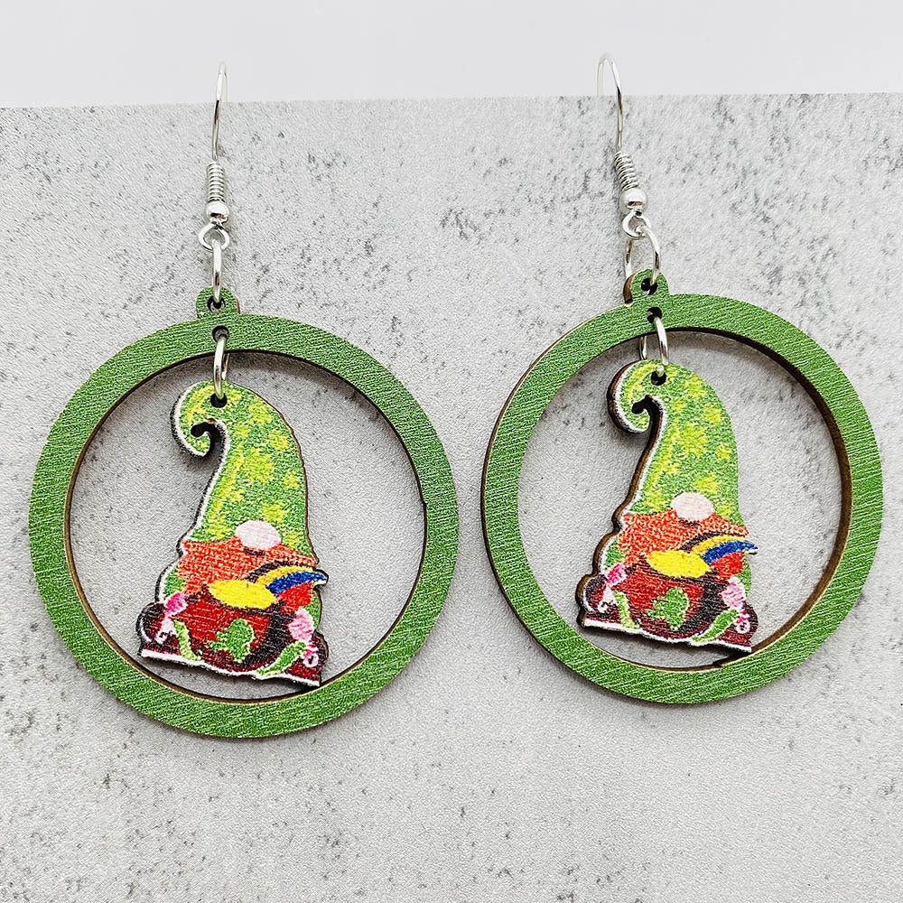 Wholesale Christmas Elk Gnome Dwarf Splicing Wooden Earrings
