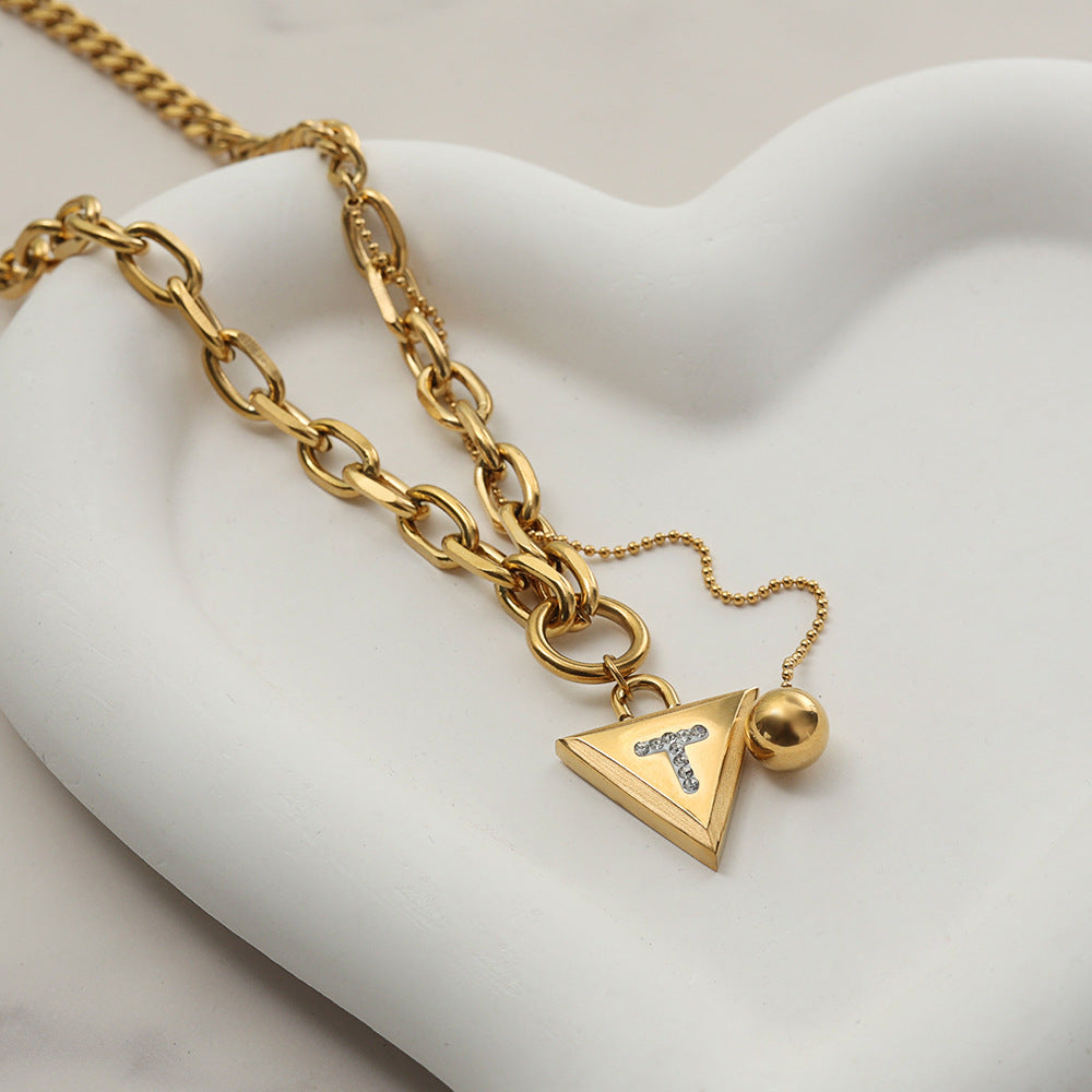 Wholesale Steel titanium rhinestone-encrusted triangle necklace