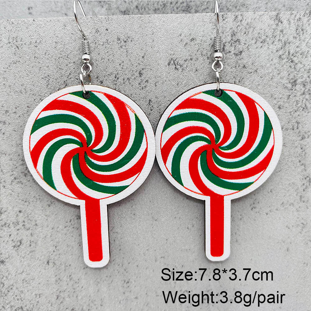 Wholesale Christmas Halloween  candy crutch lollipop wooden earrings