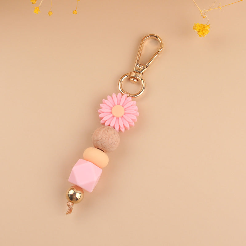 Wholesale Silicone Cartoon Daisy Handmade Beaded Keychain ACC-KC-GuangTian002