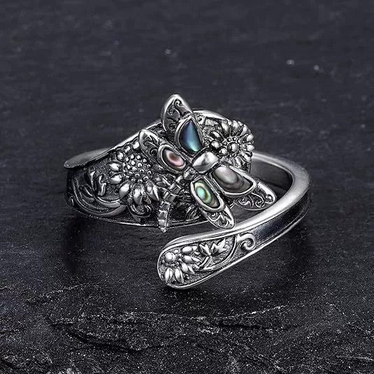 Wholesale Vintage Bohemian Winding Ring with Turquoise Dragonfly and Sunflower Design Women' s Fashion Jewelry Accessory