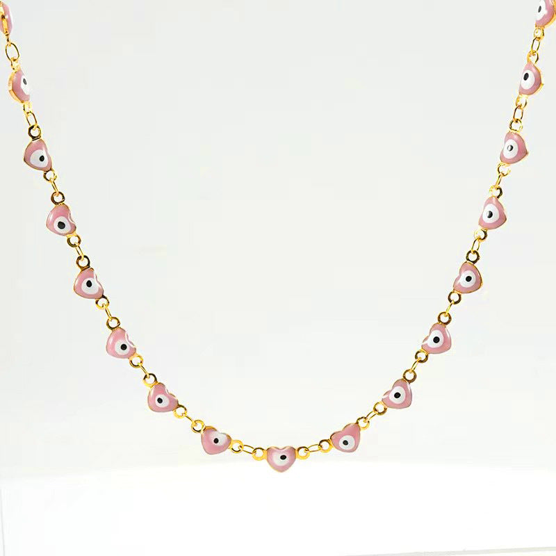 Wholesale 18K Titanium Steel Evil Eye Stainless Steel Heart Bracelet Necklaces ACC-BT-Zhongy004