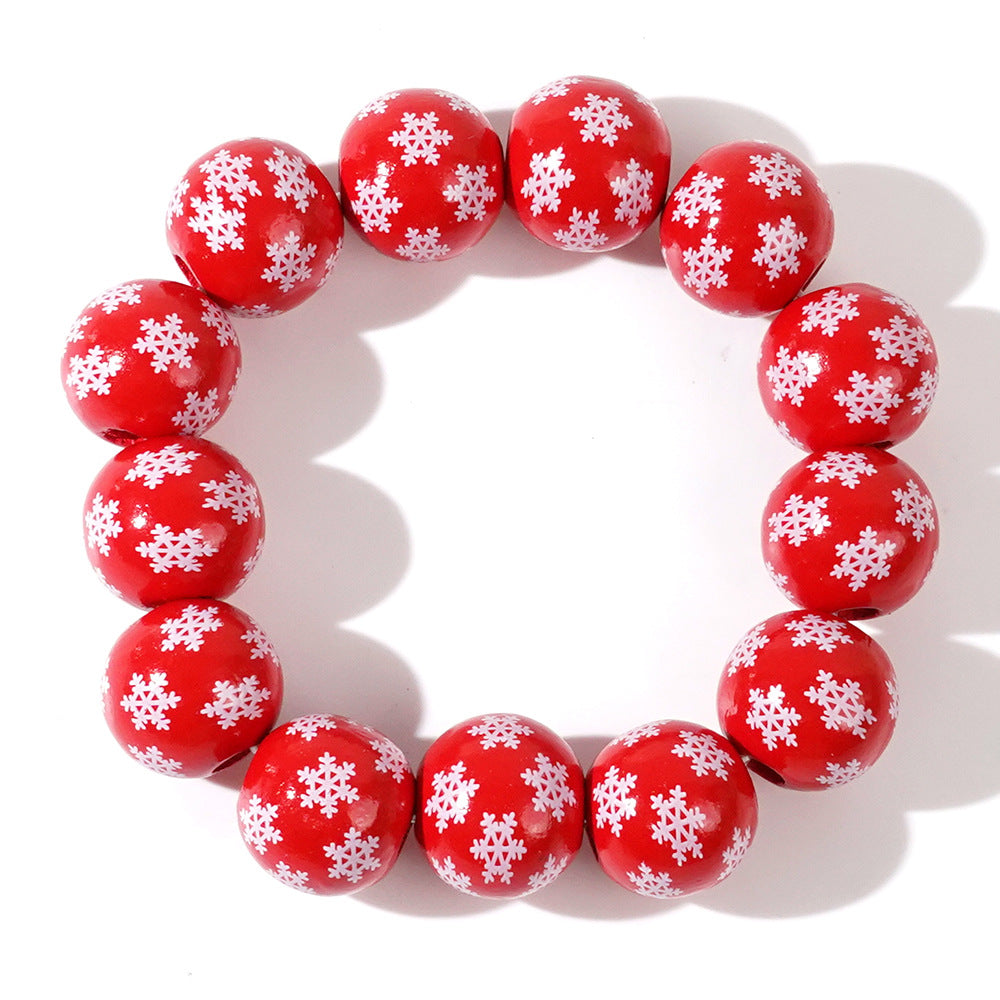 Wholesale  ghost face white background printed wooden bead elastic bracelet