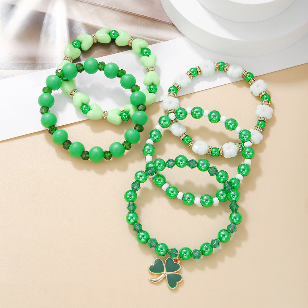 Wholesale  5pcs St. Patrick's Day Clover Green Bead Bracelet