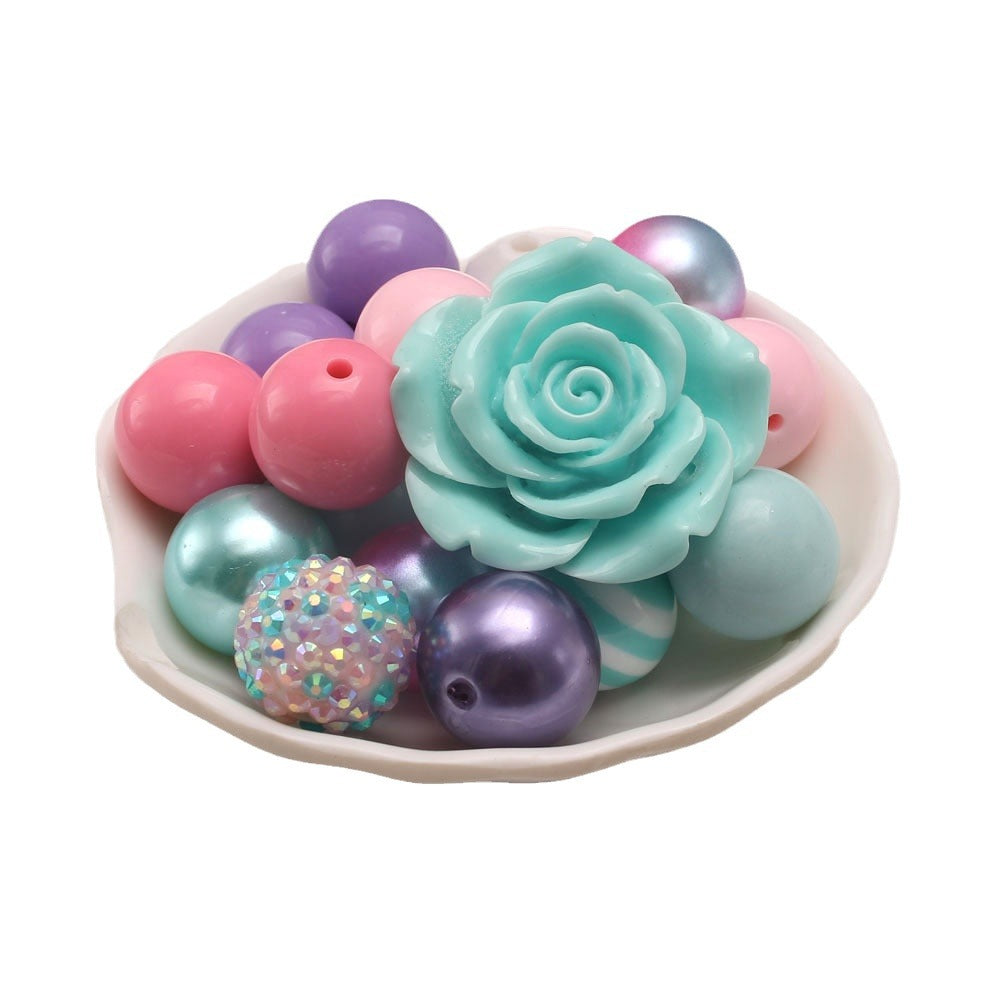 Wholesale 48pcs/pack Mixed Color 20MM Mint Green Flower Acrylic Bubblegum Beads ACC-BDS-NiJia048