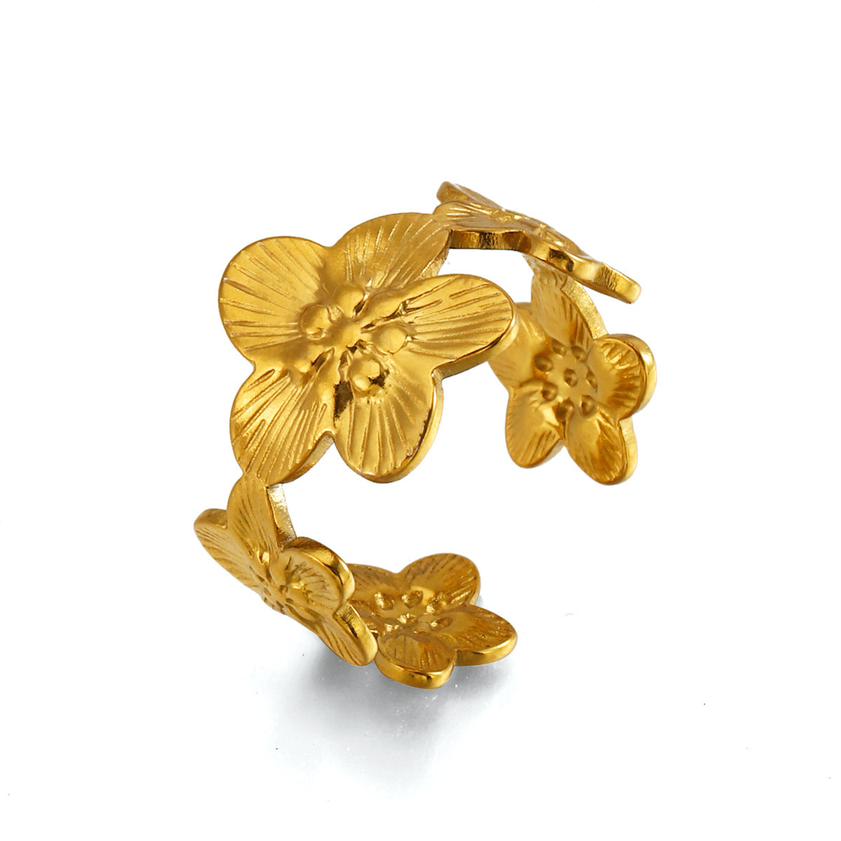 Wholesale Stainless Steel Floral Open Ring - Trendy European Style Jewelry for Women,  Everyday Gift or Boutique Resale ACCVIP