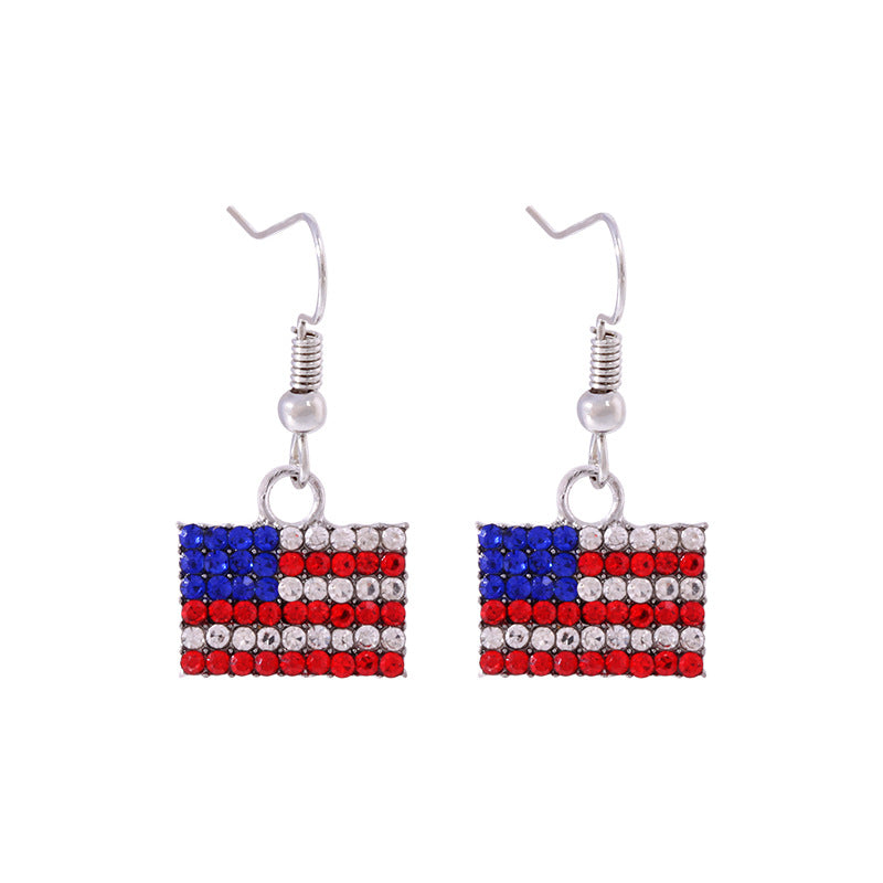 Wholesale  Independence Day earrings  personality red white blue diamond flag USA five-pointed star earrings