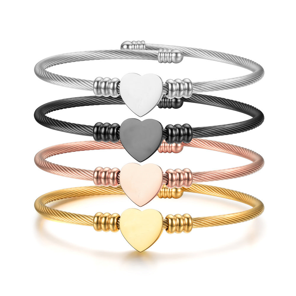 Wholesale Heart Design Gold-Plated Braided Adjustable Stainless Steel Bracelet Gift Jewelry Accessory
