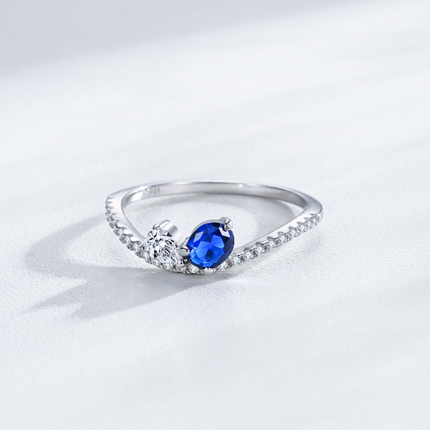 Wholesale S925 Sterling Silver Geometric Sapphire Ring