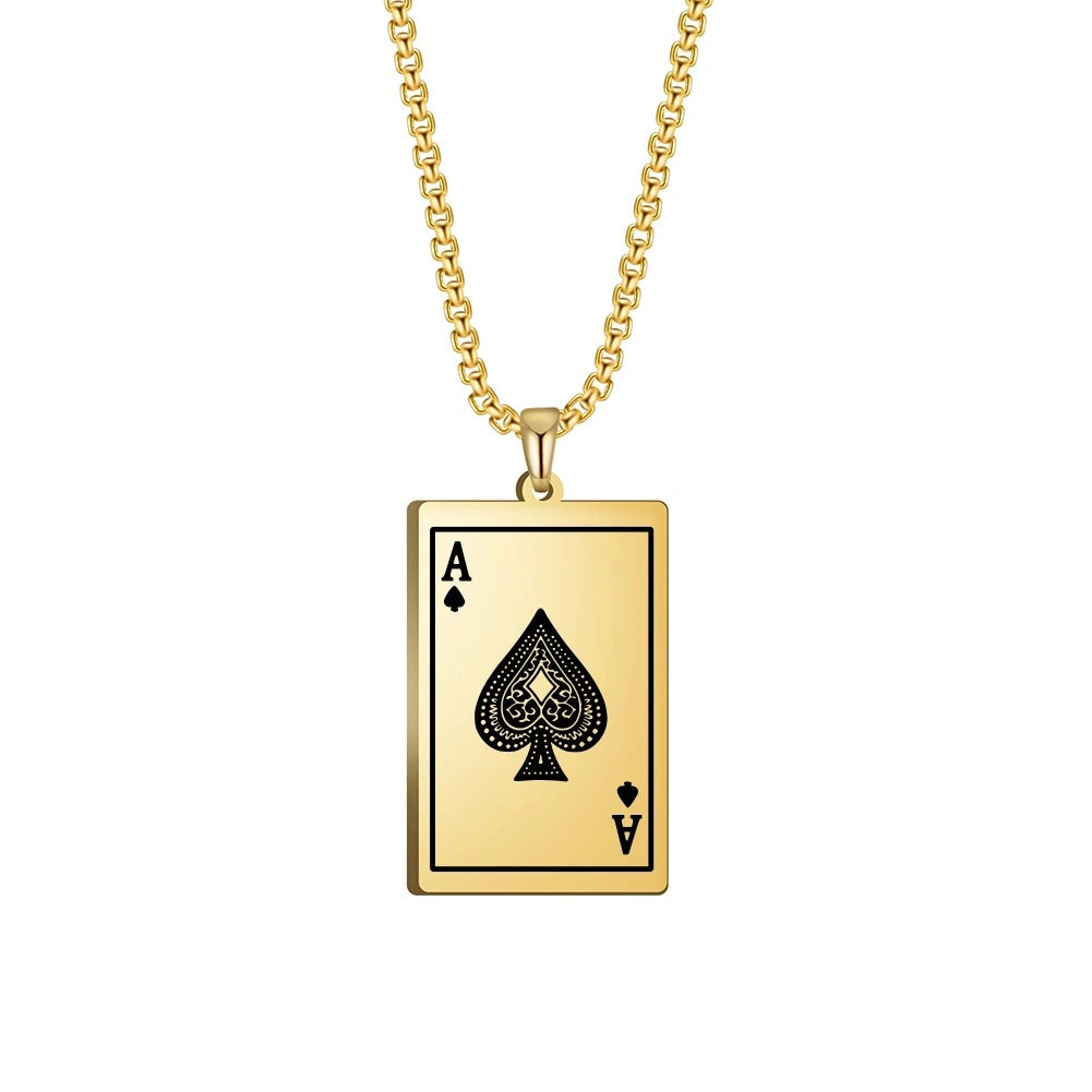 Wholesale Stainless Steel Ace of Spades Playing Card Pendant Men's Necklace ACC-NE-GeXiang008