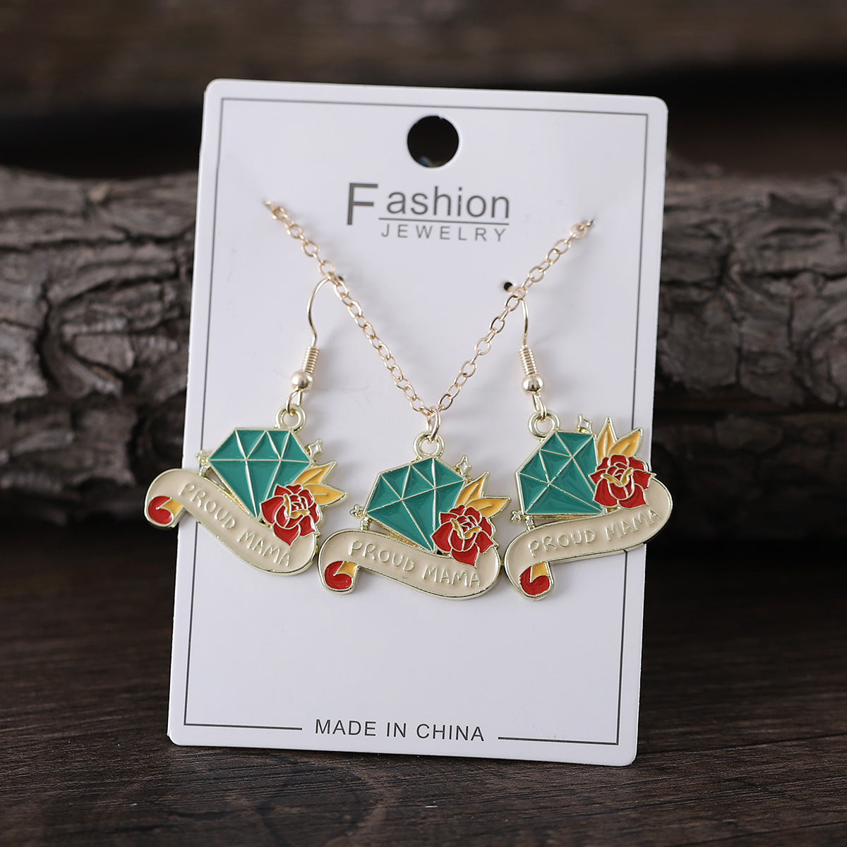 Wholesale Mother's Day Love Flower Diamond Crown Earrings Necklace Card suit