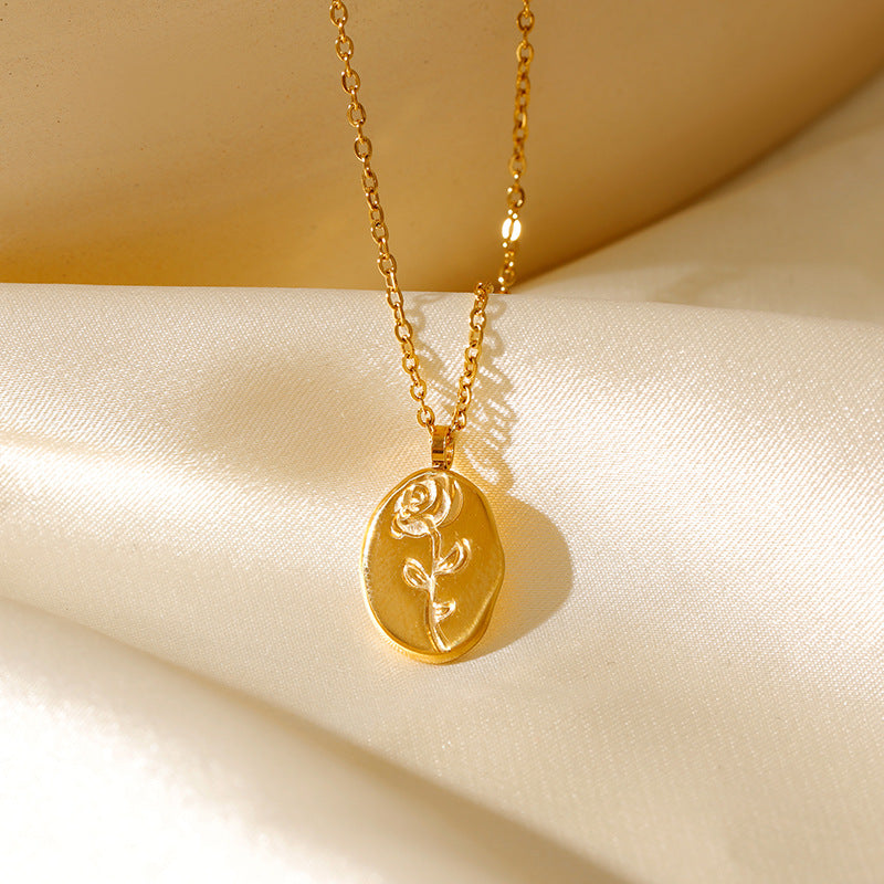 Wholesale Stainless steel oval rose gold coin stainless steel gold plated 18k color clavicle chain