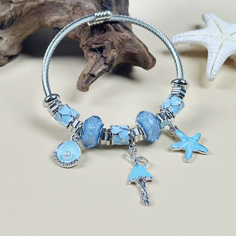 Wholesale Diamond Open Bracelet Stainless Steel Ocean Style Pendant Beaded Bracelet