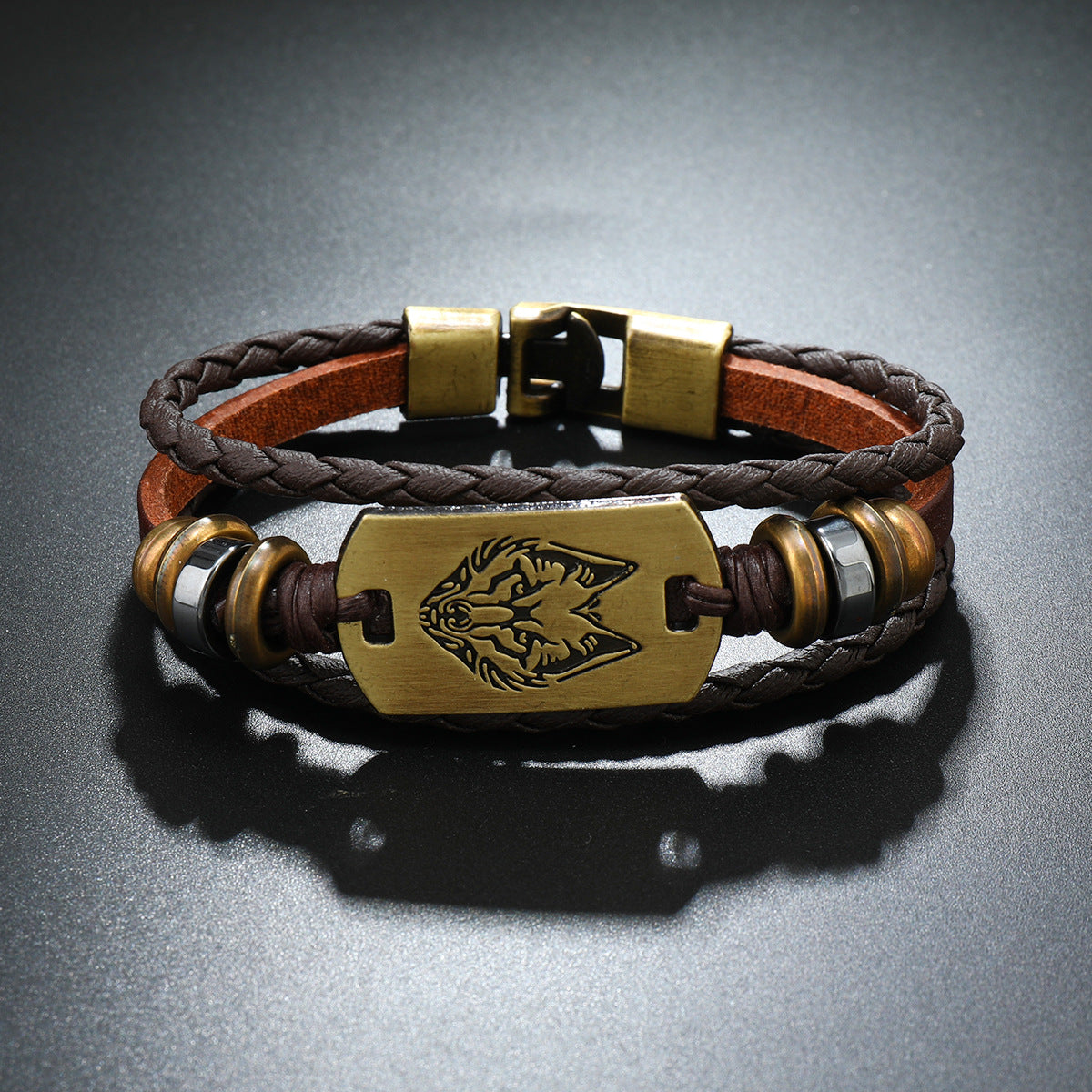 Wholesale Men's Leather Bracelets Punk Style Wolf Head Bracelet Miyuki ACC-BT-Saih013