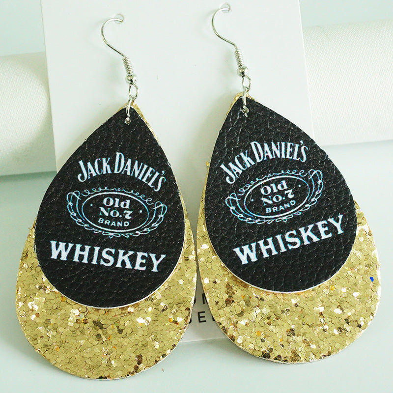 Wholesale 2 Pairs/pack Beer Red Wine Wine Lovers Shiny Party Leather Earrings ACC-ES-HY087