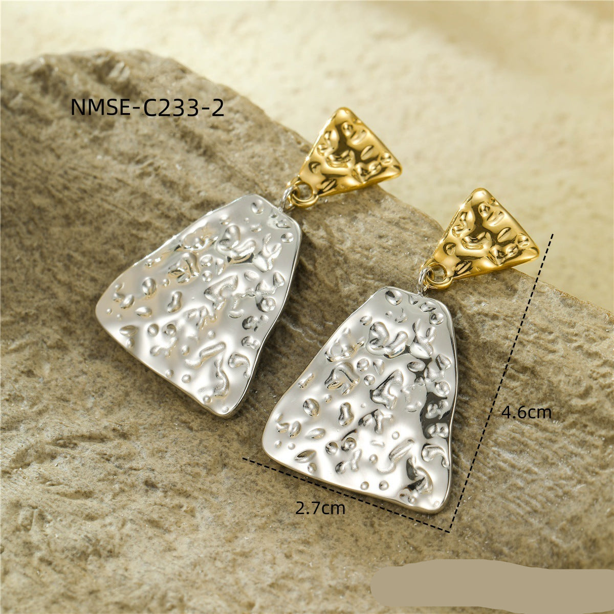 Wholesale Color Stainless Steel Petals Geometric Hammer Pattern Pendant Plated with 18K Gold Stitching Series Earrings