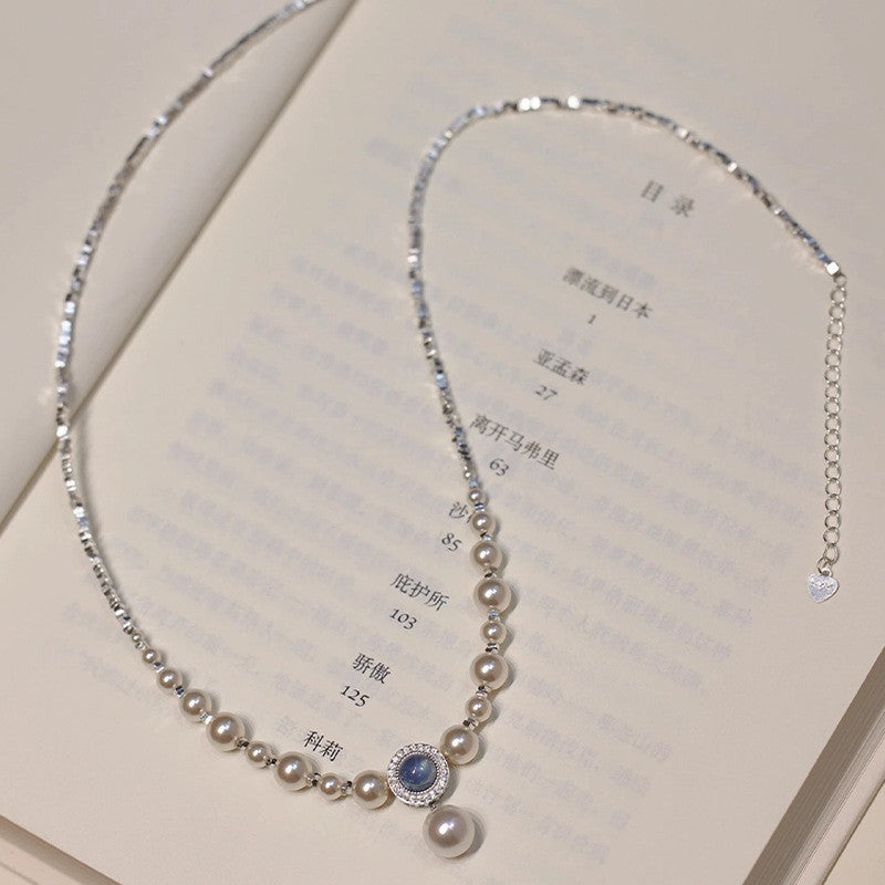 Wholesale  aquamarine pearl necklace light luxury clavicle chain