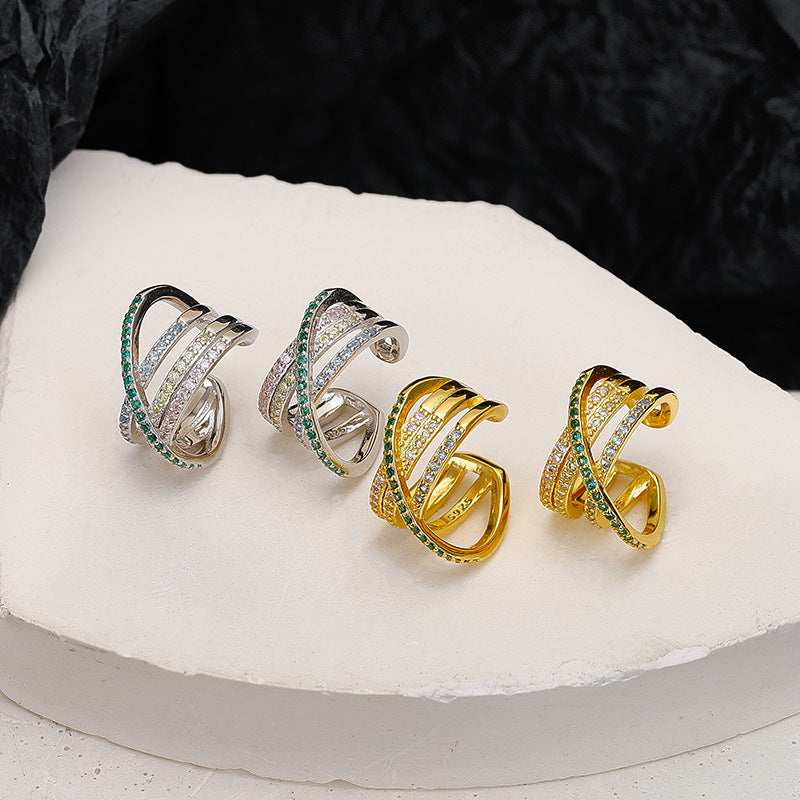 Wholesale S925 Silver Twisted Line Ear Clip For Women Non Pierced Ear Cuff With Rhinestones Chic Geometric Design Party Jewelry Accessory