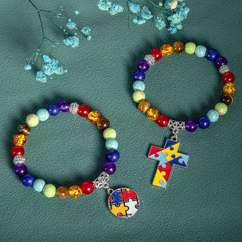 Wholesale Natural Agate Yoga Bracelet with Ribbon Pendant,  Unisex Everyday Jewelry