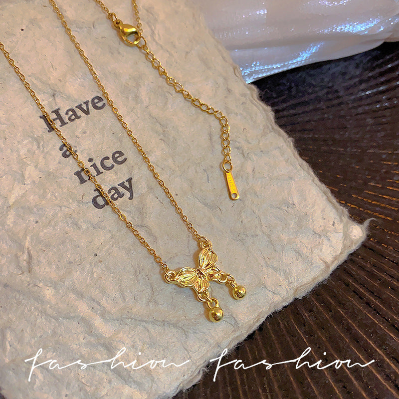 Wholesale Titanium Steel Three-Dimensional Bow Necklace  Luxury Niche Design Clavicle Chain