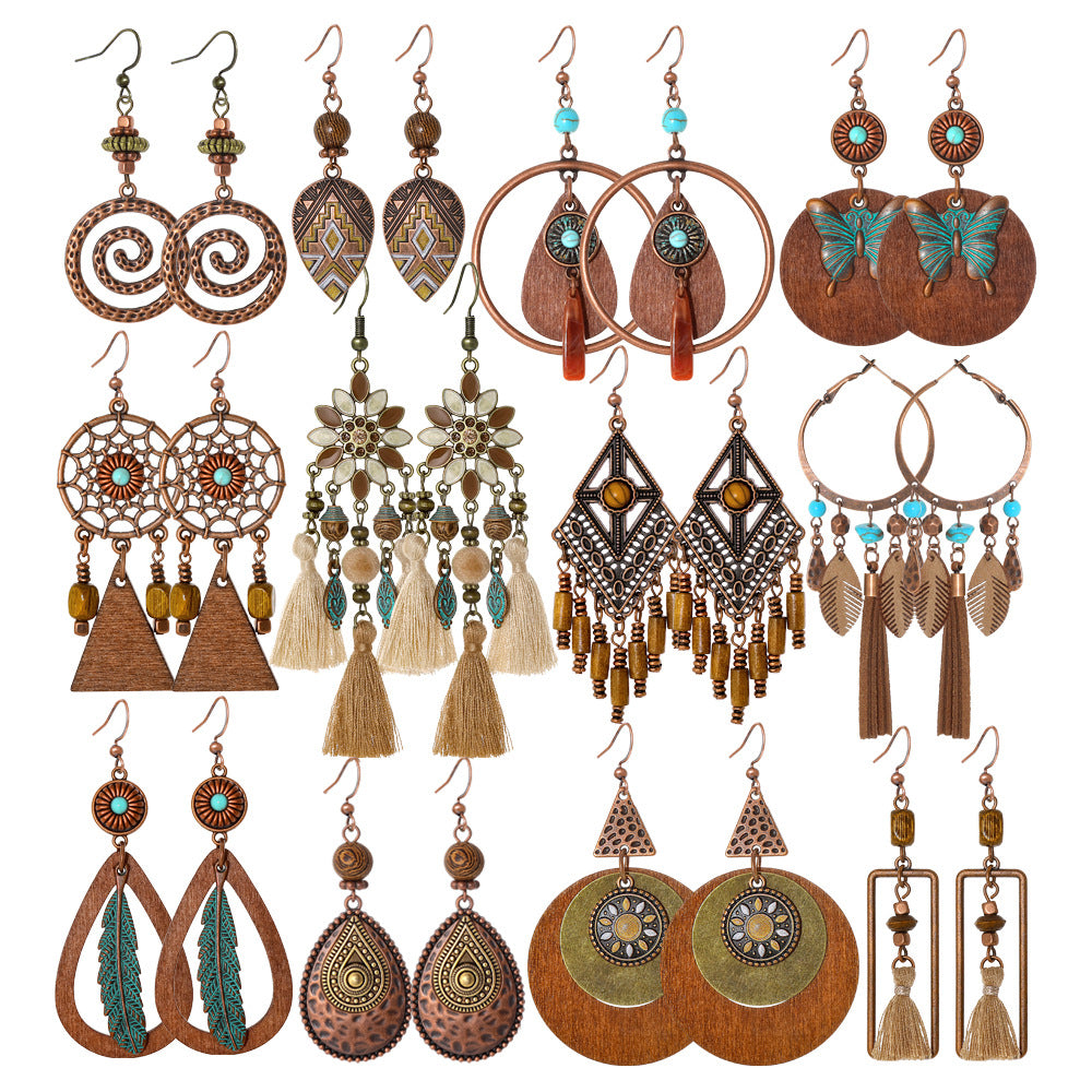Wholesale Zinc Alloy Bohemian Earrings Maillard Color Holiday Style Retro Fashion Accessory