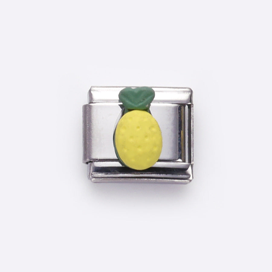 Wholesale 10pcs Italian Charm Bracelet 9mm DIY Splicing Flower Fruit Rainbow Series Stainless Steel Composable Bracelet