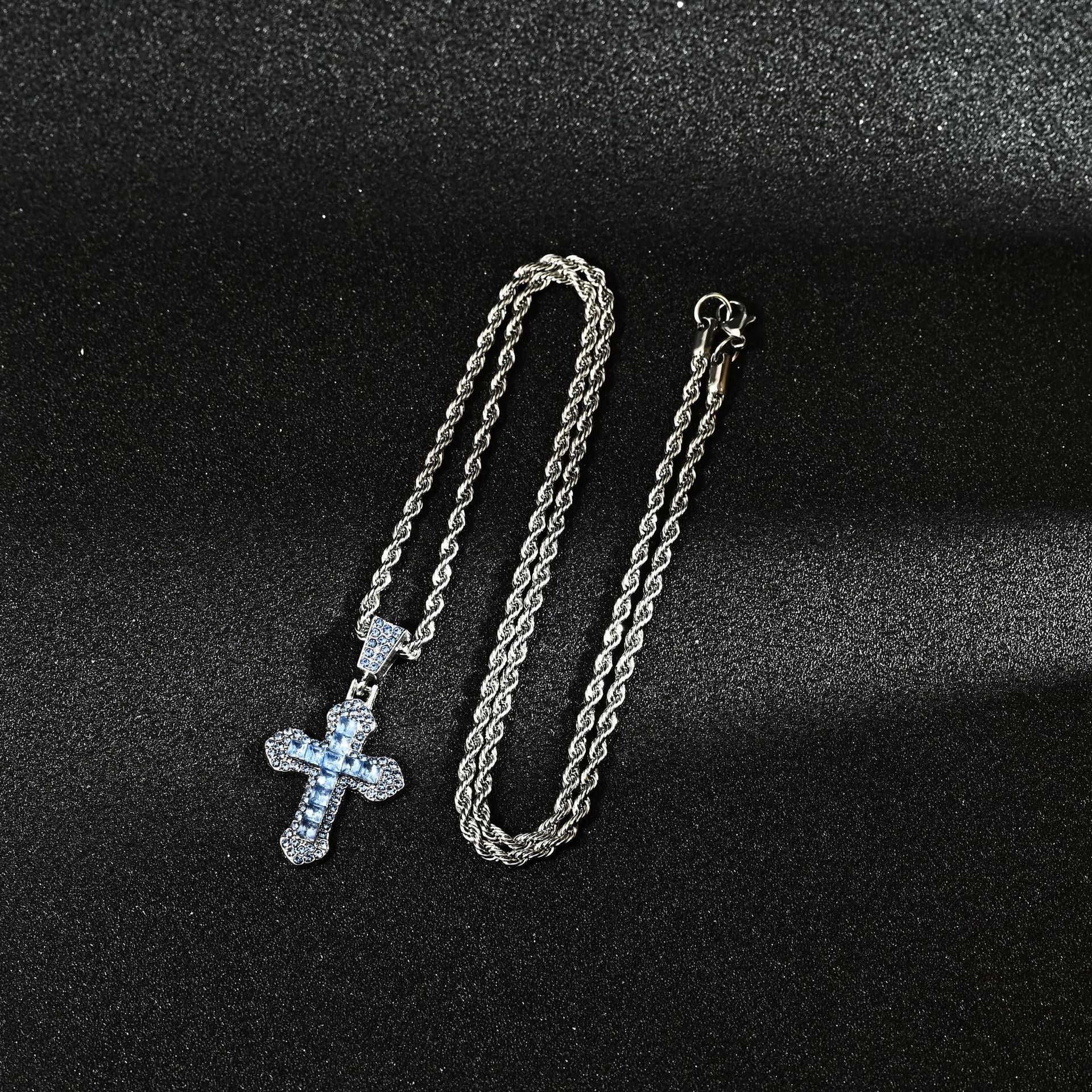 Wholesale Titanium Steel Hip Hop Cross Pendant Necklace Zircon Studded Sweater Chain For Everyday Wear