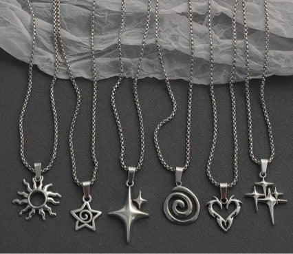 Wholesale Gothic Cross Double Star Alloy Necklace for Couples Fashion Jewelry Accessory Gift