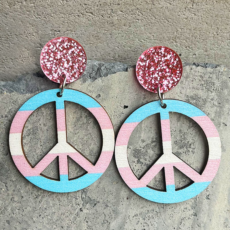 Wholesale 2 Pairs/pack LGBT Rainbow LOVE Ribbon Wooden Earrings ACC-ES-HY062