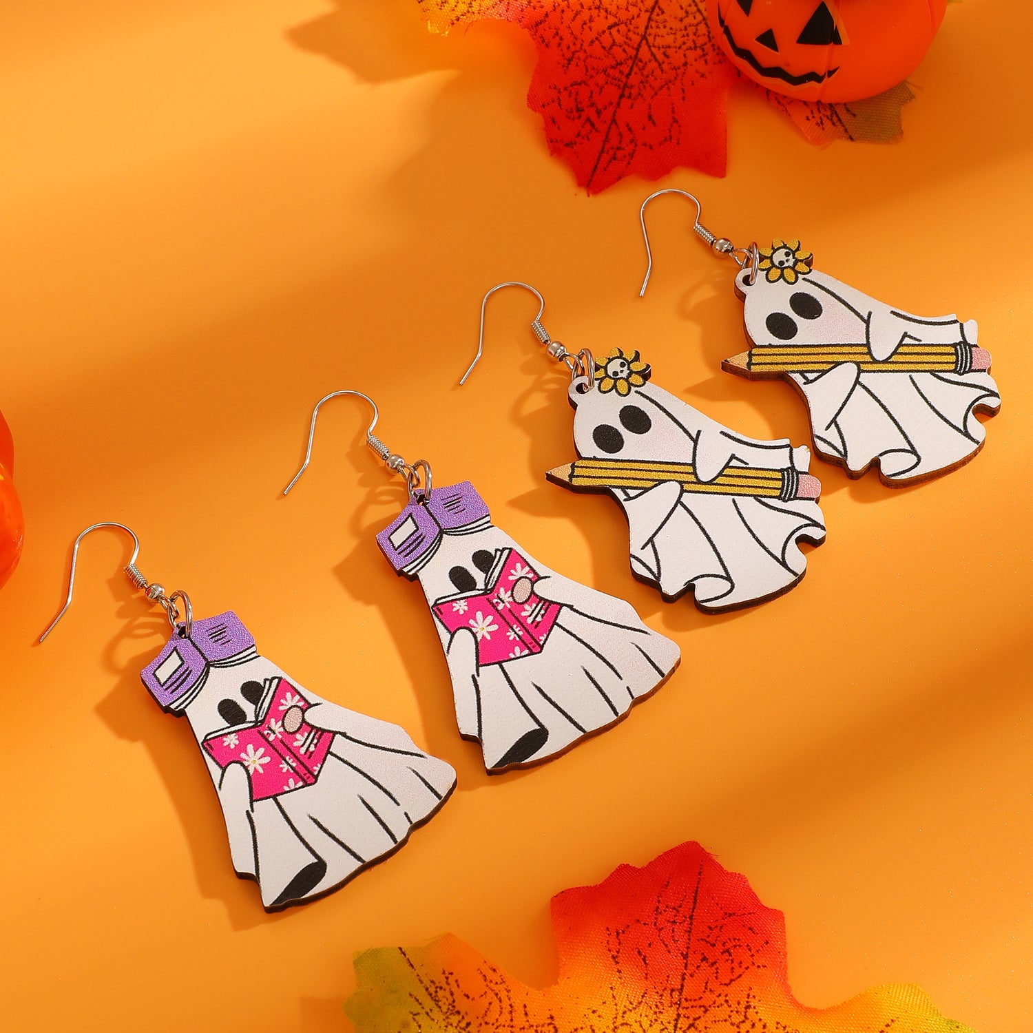 Wholesale Wooden Printed Ghost Rabbit Earrings Fashion Accessory for  Party Gift