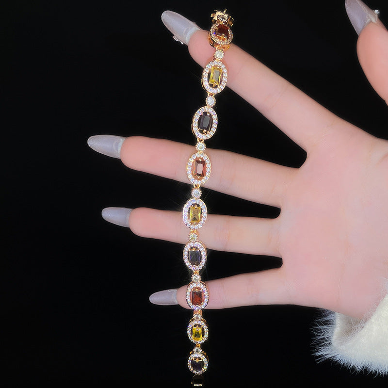 Wholesale Geometric Colored Zircon Bracelet Copper Fashion Accessory for Women