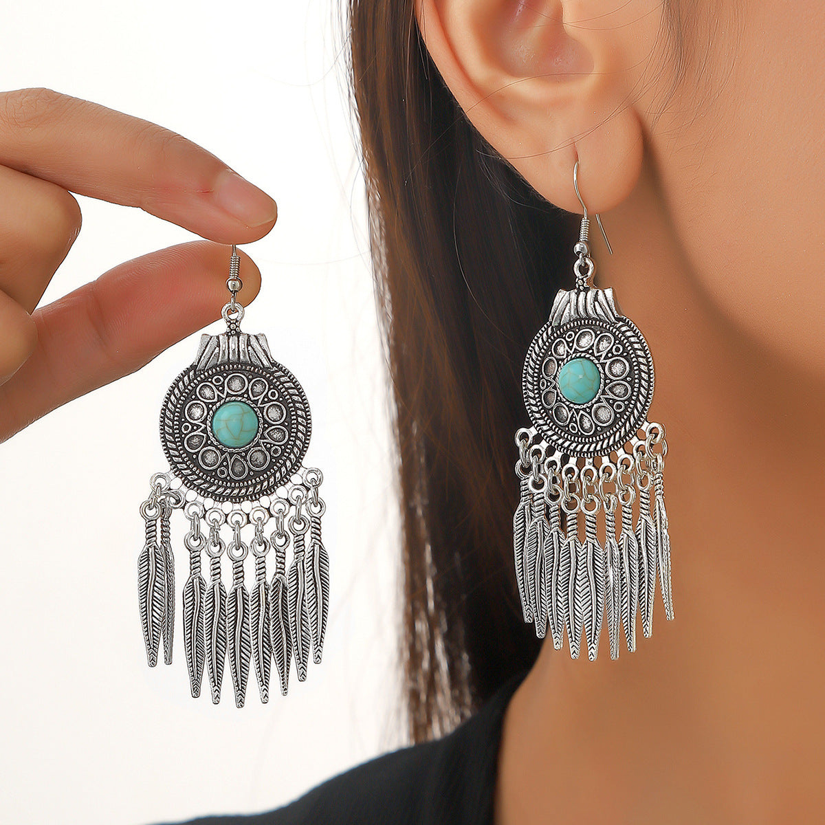 Wholesale  bohemian Retro ethnic style turquoise dangle earrings