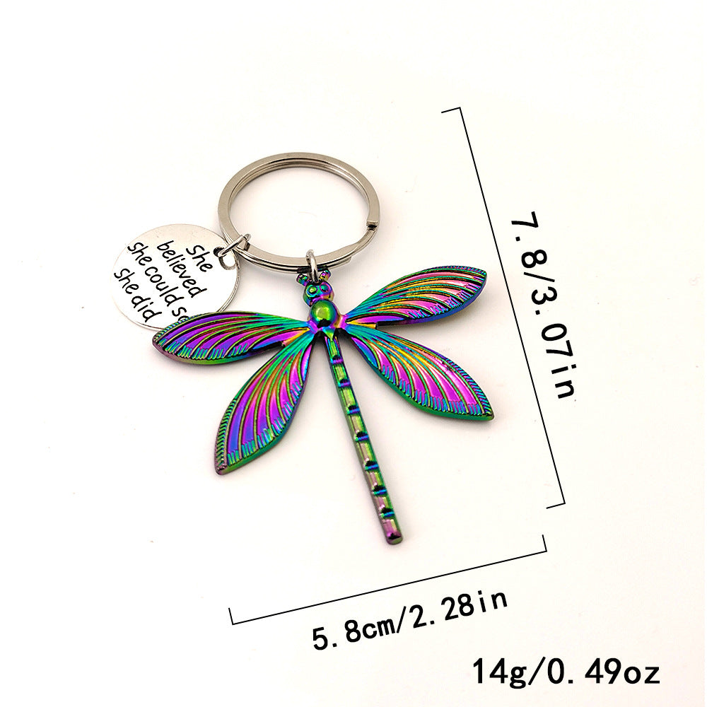 Wholesale Colorful Dragonfly Keychain Stainless Steel Key Ring Pendant Key Ring ACC-KC-DaMai001