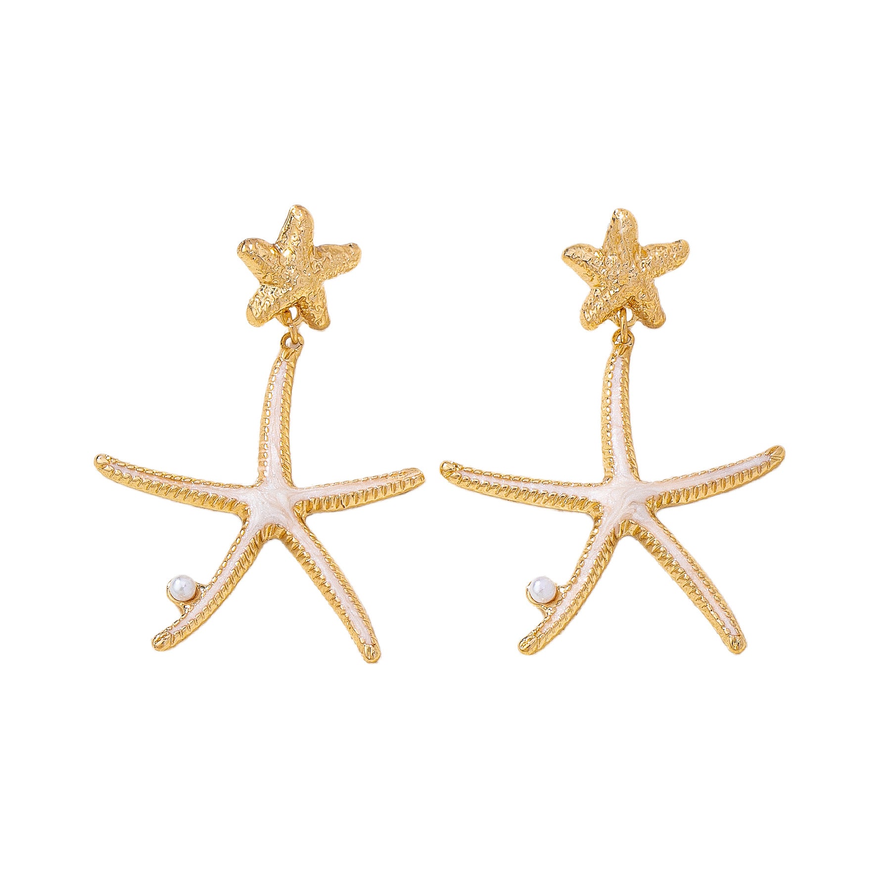 Wholesale Blue Summer Starfish Drop Earrings For Women Pearl Pendant Stylish Fashion Jewelry Accessory Boutique Gift